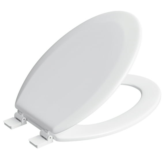 FBJ Elongated Wood Toilet Seat in White, Oval Wooden Toilet Seat, Adjustable & Easy to Clean