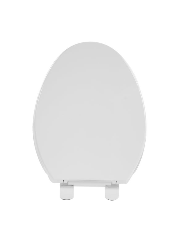 FBJ Oval Plastic Toilet Seat Soft Close in White, No Slam & Easy to Clean