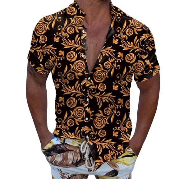 FBMDBB Button Down Top Men Casual Short Sleeve Spring Summer Cotton Novelty Print Shirts Men Summer Tropical Beach Shirts