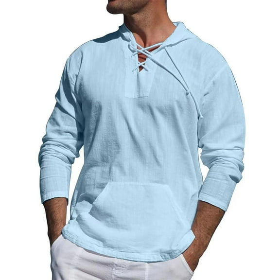 FBMDBB Large Mens Shirts Men'S Casual Fashion Hooded Spring And Autumn Long Sleeved Solid Color Cotton Linen Shirt