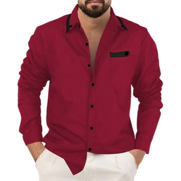 FBMDBB Men Romper Jumpsuit Men'S Spring And Autumn Fashion Casual Long Sleeved Flip Colorblocking Shirt Shirt Men'S Long Shirt