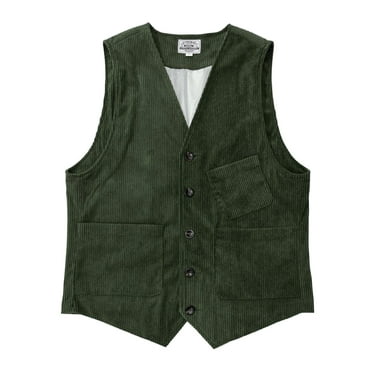 FBMDBB Men's Autumn Winter Retro Corduroy Hunting Vest Khaki Waistcoat Solid Color British Style Work Vest Jacket Men