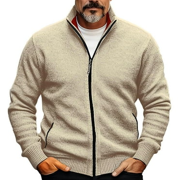 FBMDBB Men's Cardigan Sweater Zip Sweater Cardigan Ribbed Knit Cropped Pocket Knitted Color Block Stand Collar Warm Casual Winter Coat