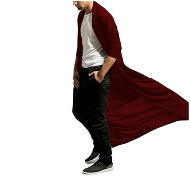 FBMDBB Men's Cardigan Sweaters Men's Ruffle Shawl Collar Cardigan Open Front Lightweight Long Length Drape Cape Overcoat