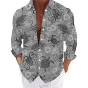 FBMDBB Men's Cuban Guayabera Shirts Summer Casual Long Sleeve Button Down Shirts Band Collar Linen Summer Beach Shirts