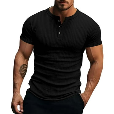 FBMDBB Men's Fashion Casual Short Sleeve Button Solid Color Long Sleeve T Shirt Top Shirt Men's Shirts Pack