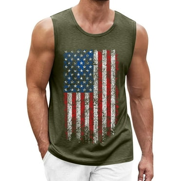 FBMDBB Men's Summer Independence Day Digital Print Casual Holiday Street Hipsters Sleeveless Tank Top Large Tall Shirt Men's Medium Shirts