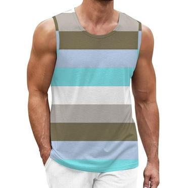 FBMDBB Men's Summer Solid Color Matching Printed Leisure Holiday Sleeveless Tank Top T Shirts Tall Men Pocket T Shirt