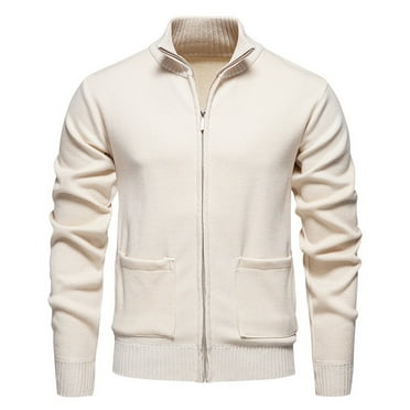 FBMDBB Mens Zip Up Sweater Waffle Textured Sweaters Casual Stand Collar Cardigan Solid Color Stand Collar Sweater Knit Casual Cardigan Jacket