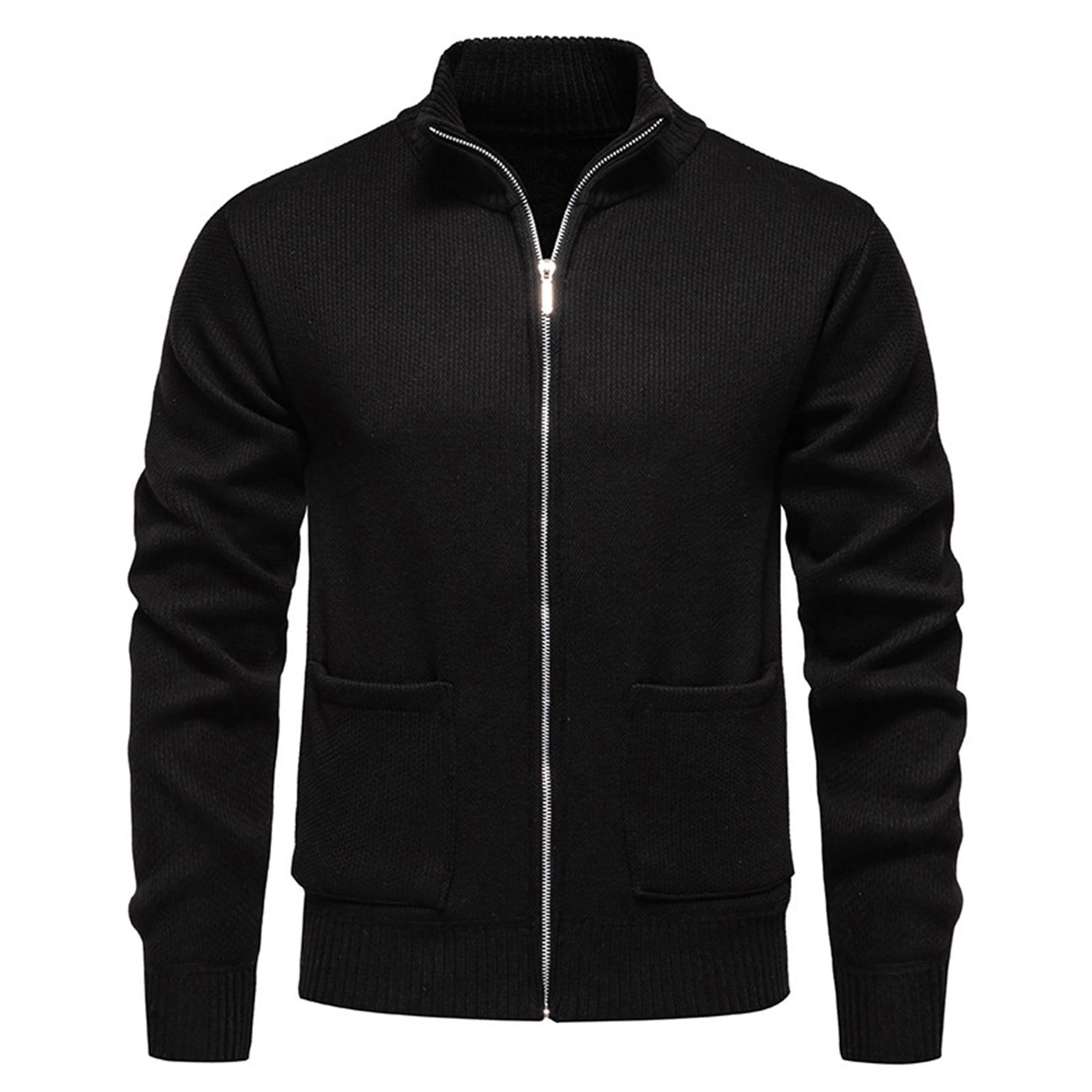 FBMDBB Mens Zip Up Sweater Waffle Textured Sweaters Casual Stand