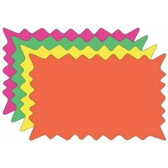FBR560 Fluorescent Rectangular Burst Price Blank Cards "Neon Star" Pack of 100 25 Each Color 4 Sizes to Choose from 10pt Card Stock(5" x 6 3/8") Supermarket-Grocery Business Store Signs