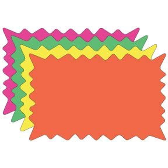 FBR610 Fluorescent Rectangular Burst Price Blank Cards "Neon Star" Pack of 100 25 Each Color 4 Sizes to Choose from 10pt Card Stock (6 3/8" x 10 1/8") Supermarket-Grocery Business Store Signs