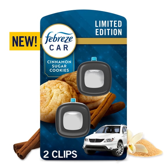 Febreze Car Air Freshener, Odor-Fighting Automotive Vent Clip, Cinnamon Sugar Cookie Scent, 2 Count