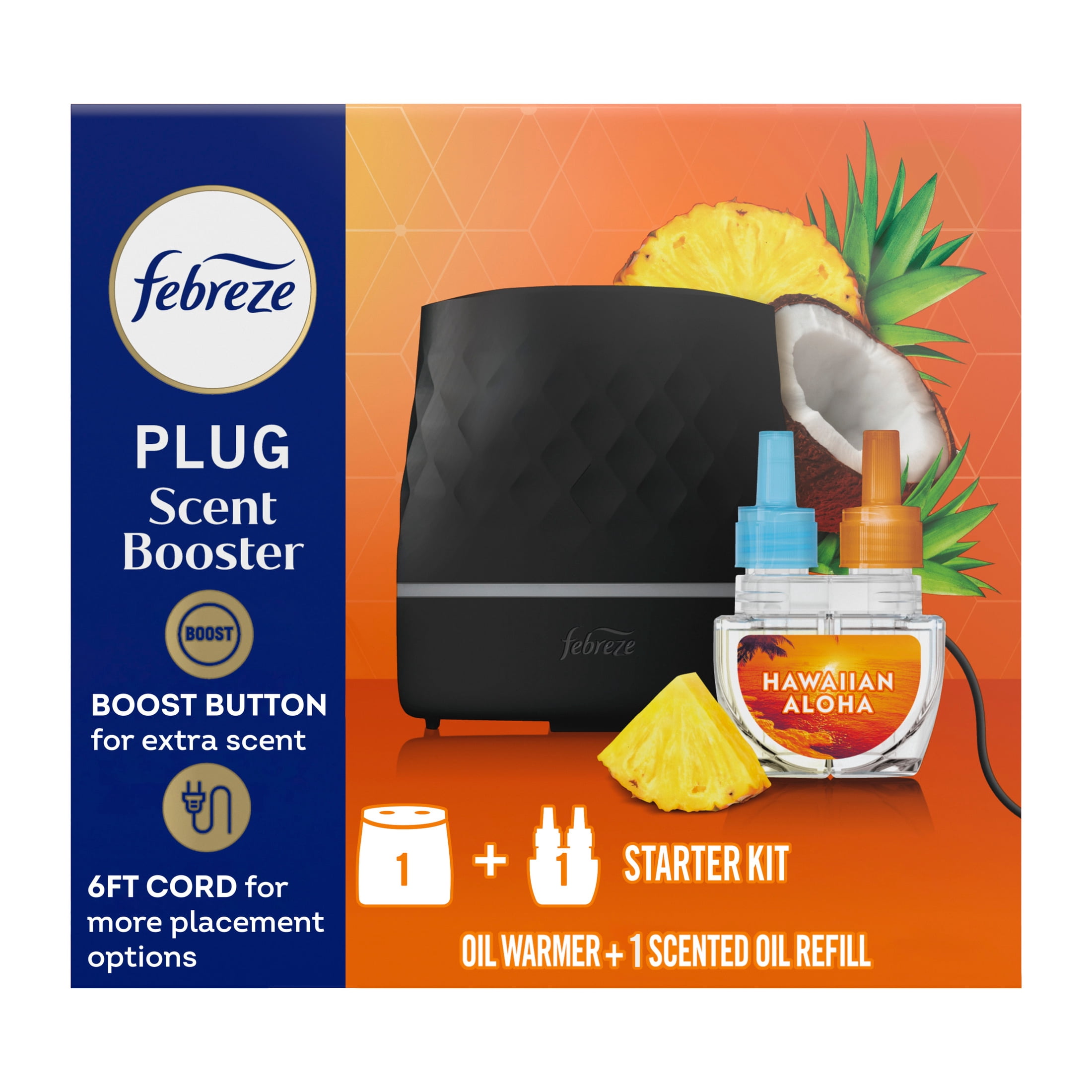 Febreze PLUG Scent Booster Starter Kit, Oil Diffuser+HawAloha Refill