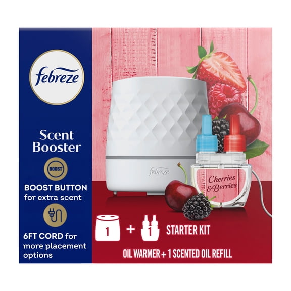 Febreze PLUG Scent Booster Starter Kit, Oil Diffuser+Cherries&Berries
