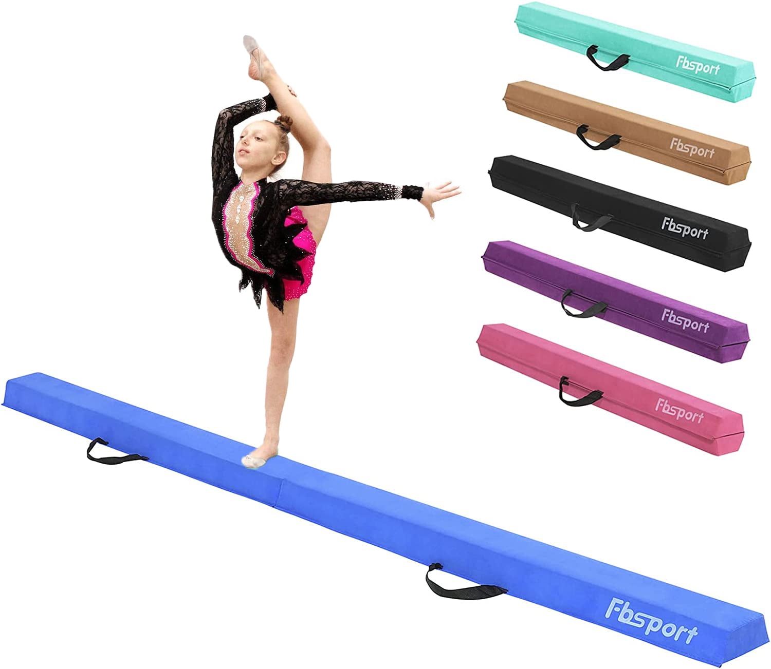 FBSPORT 8' Folding Gymnastics Balance Beam, Floor Balance Beam w/Carry Handles AntiSlip Base