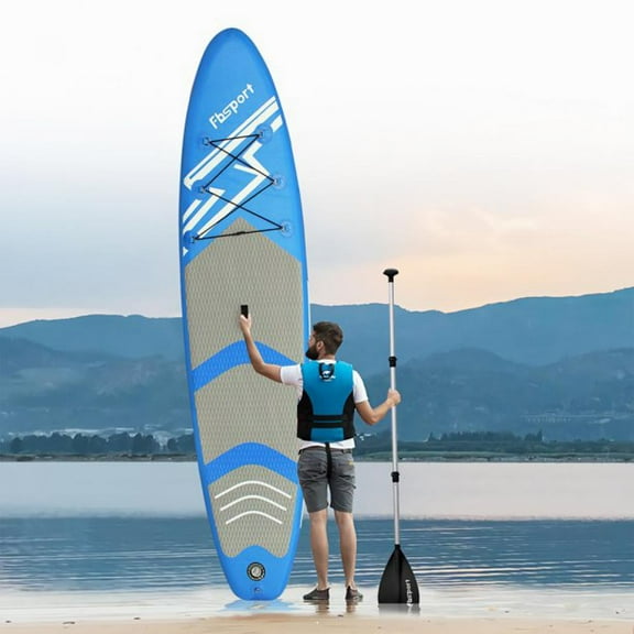 FBSPORT Paddle Board 10 ft Inflatable Stand Up Paddle Boards with Premium Sup Accessories & Backpack, Non-Slip Deck, Waterproof Bag, Leash, Paddle and Pump,Blue