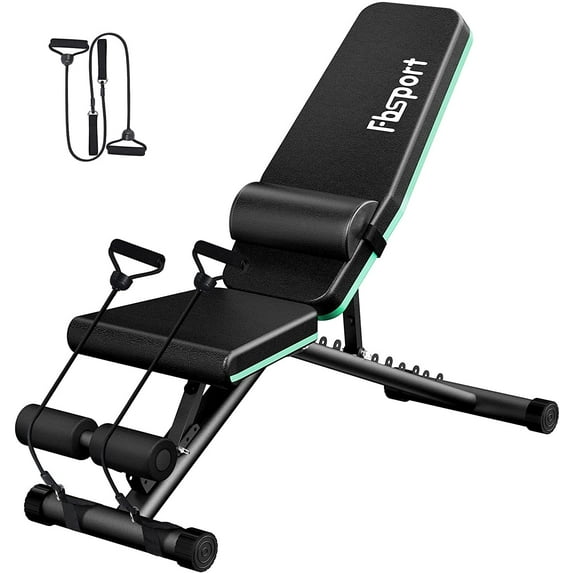 FBSPORT Weight Bench, Adjustable Workout Bench for Strength Training, Bench Press for Full Body Home Gym Exercise, Incline Fitness Bench Utility Foldable Weight Bench with Pad & Bands