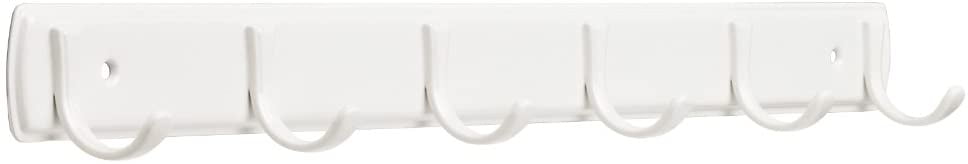 White Steel Wall-Mounted Hook Rail with 6 Hooks
