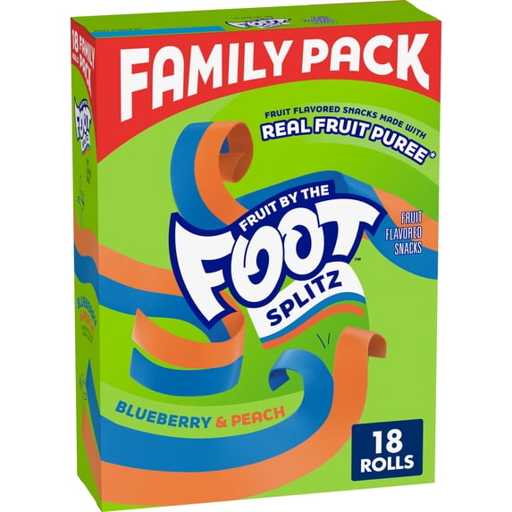 Fruit by the Foot Splitz Fruit Flavored Snacks, Blueberry and Peach, 18 Rolls, 13.5 oz
