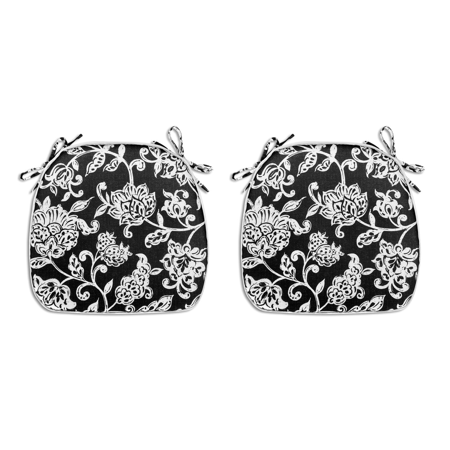 FBTS Prime 16x17 inch AllWeather Black Floral Outdoor Seat Pads, Pack