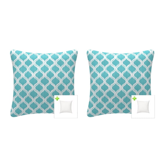 FBTS Prime 18x18 inch Square Blue Geometric Outdoor Throw Pillows with Inserts, 2 Packs