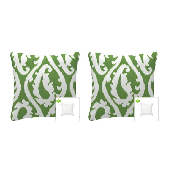 FBTS Prime 18x18 inch Square Green Paisley Outdoor Throw Pillows with Inserts, Pack of 2