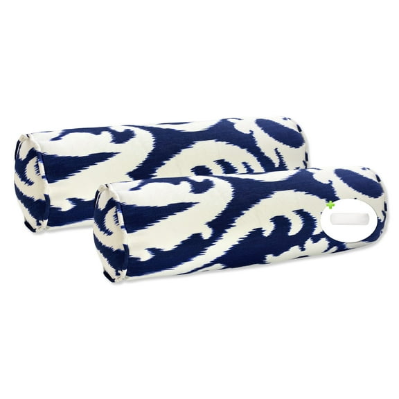 FBTS Prime 2 Pcs 20x6 inch Round Navy Blue Paisley Indoor Outdoor Bolster Pillows with Inserts
