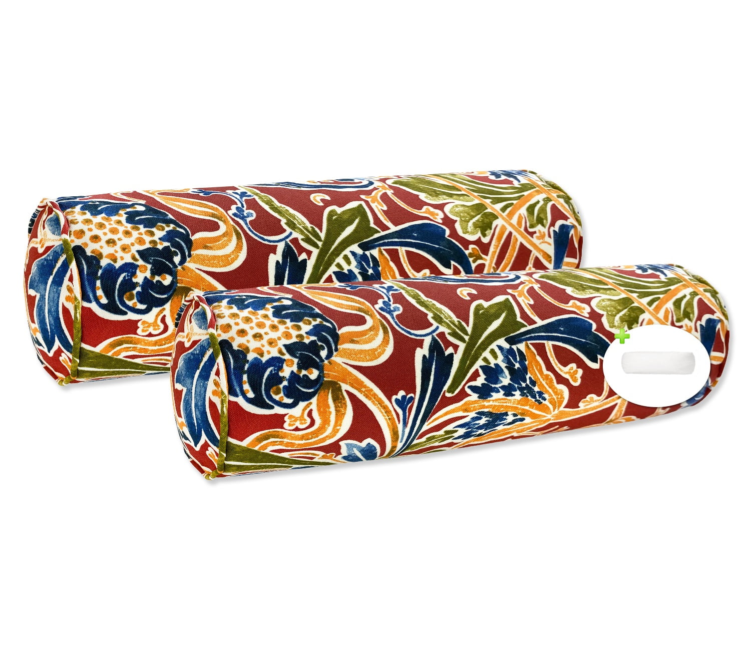 FBTS Prime 2 Pcs 20x6 inch Round Red Paisley Indoor Outdoor Bolster Pillows with Inserts