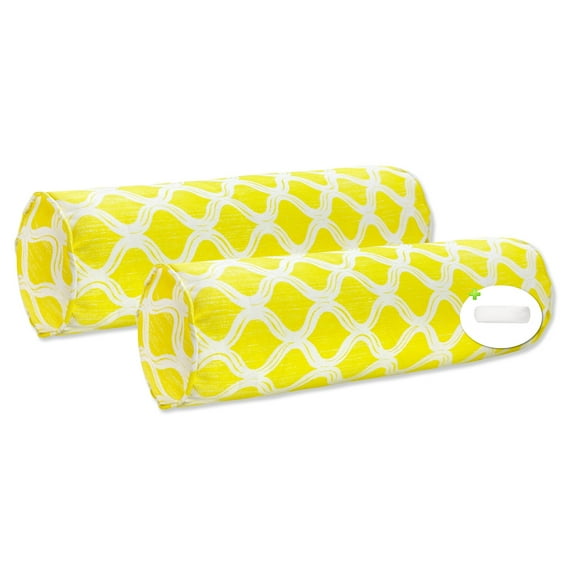 FBTS Prime 20x6 inch Round Yellow Geometric Bolster Pillows with Inserts, 2 per Pack