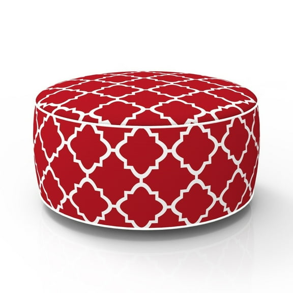 FBTS Prime 21x21x9 inch Round Red Geometric Fabric Indoor Outdoor Inflatable Ottomans with Inserts