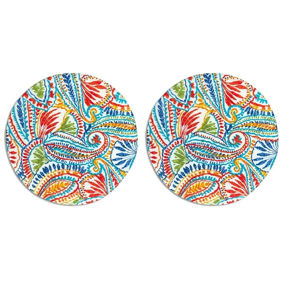 FBTS Prime 22x22 inch Round Multi-color Paisley Outdoor Floor Cushions, Pack of 2