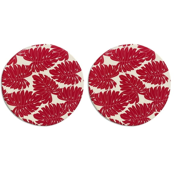 FBTS Prime 22x22 inch Round Red Leaves Outdoor Floor Cushions, Pack of 2