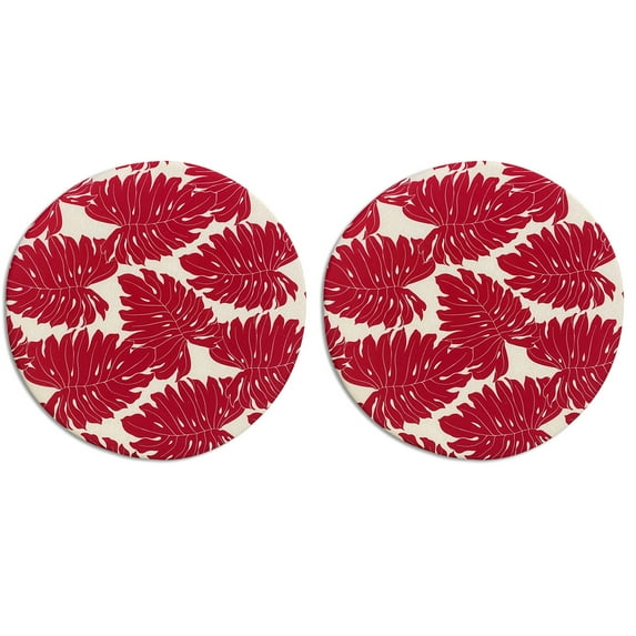 FBTS Prime 22x22 inch Round Red Leaves Outdoor Floor Cushions, Pack of 2