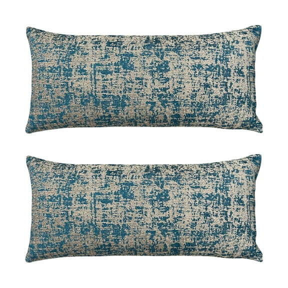 FBTS Prime 24x12 inch Rectangle Blue Plain Chenille Lumbar Throw Pillow Covers, 2 per Pack