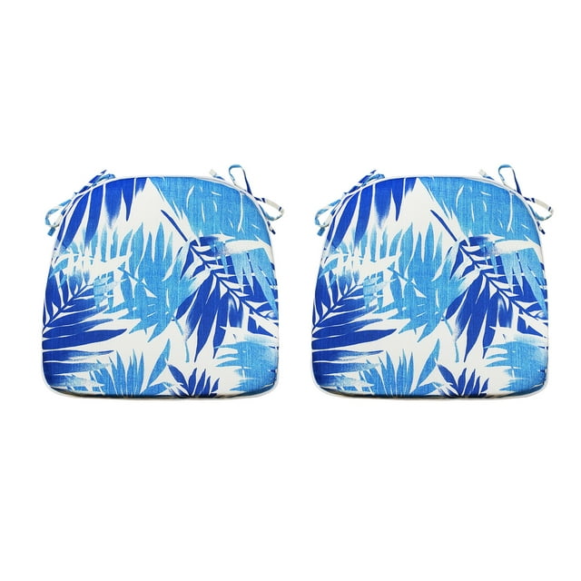 FBTS Prime Outdoor Chair Cushions (Set of 2) 16x17 Inches Patio Seat Cushions Blue Leaf Square Chair Pads for Outdoor Patio Furniture Garden Home Office