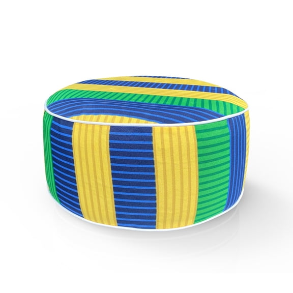 FBTS Prime Outdoor Ottomans Inflatable Footstool Green and Yellow Stripe Round 21x9 Inch Patio Foot Stools and Ottomans Portable Footrest