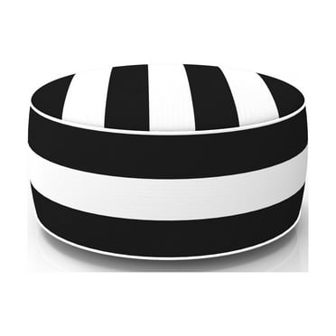 FBTS Prime Outdoor Round Handmade Polyester Poufs, Black/White