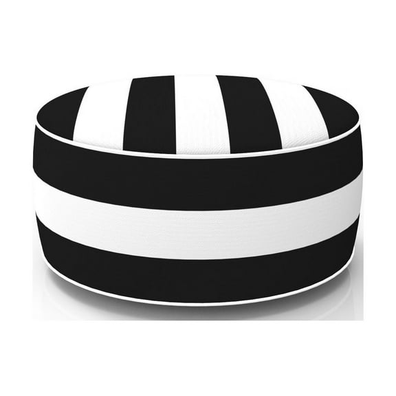 FBTS Prime Outdoor Round Handmade Polyester Poufs, Black/White