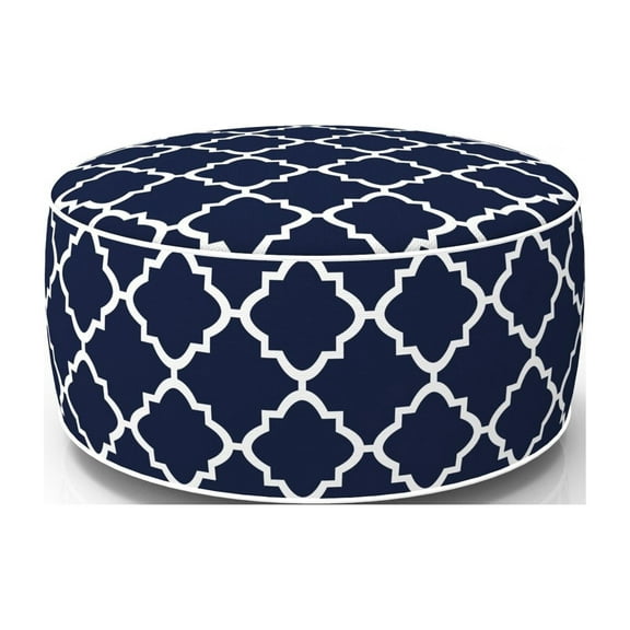 FBTS Prime Outdoor Round Handmade Polyester Poufs, Blue/White