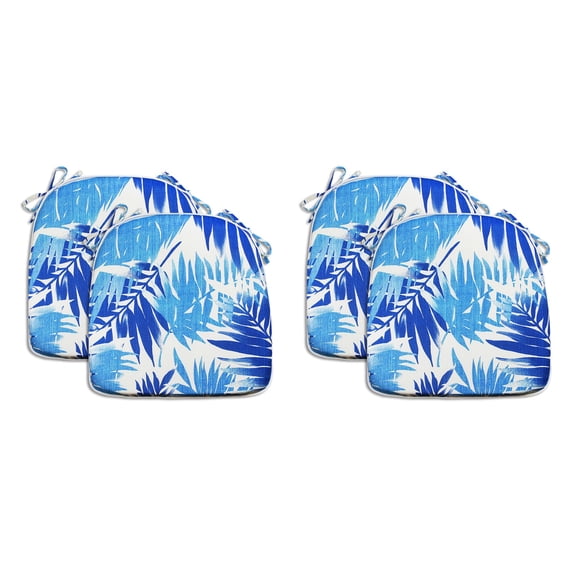 FBTS Prime Outdoor Seat Pads 18x19 Inch Set of 4 Patio Seat Cushions with Ties Square Blue Leaves Chair Cushions