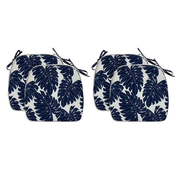 FBTS Prime Outdoor Seat Pads 18x19 Inch Set of 4 Patio Seat Cushions with Ties Square Navy Leaves Chair Cushions
