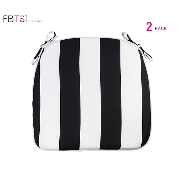 FBTS Prime Outdoor Seat Pads Black Stripe Set of 2 Patio Seat Cushions with Ties 16x17 Inch U-Shape Chair Cushions