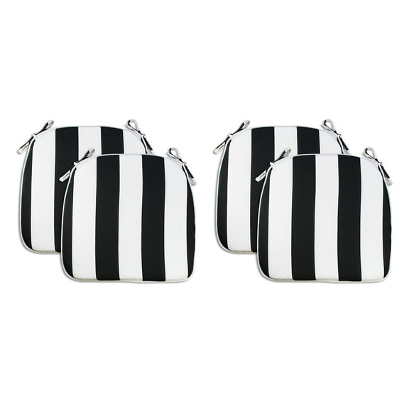 FBTS Prime Outdoor Seat Pads Black Stripe Set of 4 Patio Seat Cushions with Ties 16x17 Inch U-Shape Chair Cushions