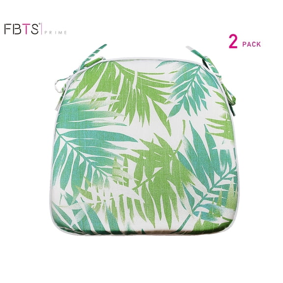 FBTS Prime Outdoor Seat Pads Green Leaves Set of 2 Patio Seat Cushions with Ties 16x17 Inch U-Shape Chair Cushions