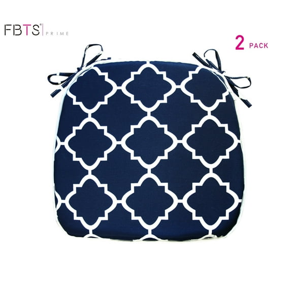 FBTS Prime Outdoor Seat Pads Navy Geometry Set of 2 Patio Seat Cushions with Ties 16x17 Inch U-Shape Chair Cushions