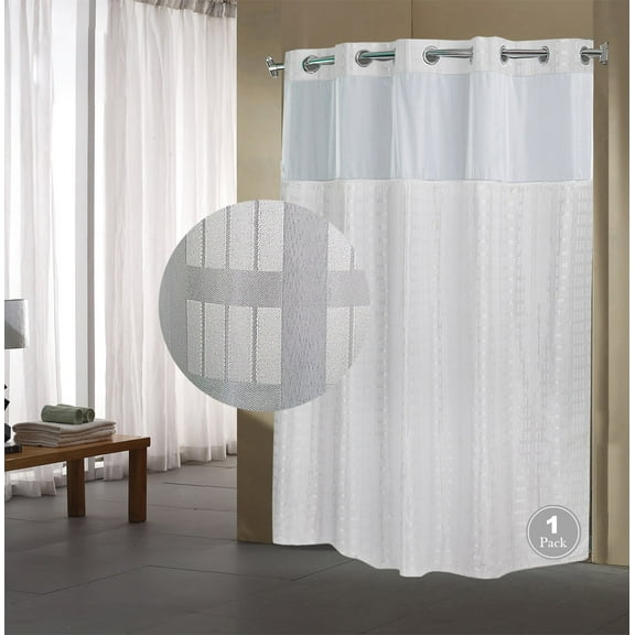 FBTS Prime Standard Shower Curtains with Liners No Hooks 71x74 Inch, Checkered Two Layers Fabric Shower Curtains for Bathroom Replaceable Lining Water Resistant, 1 Per Pack