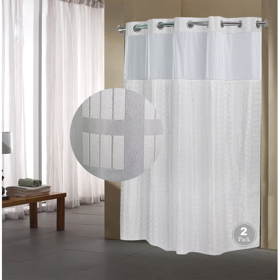 FBTS Prime Standard Shower Curtains with Liners No Hooks 71x77 Inch, Checkered Two Layers Fabric Shower Curtains for Bathroom Replaceable Lining Water Resistant, 2 Per Pack