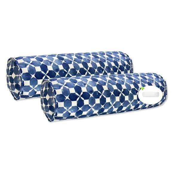 FBTS Prime Throw Bolster Pillows Set of 2 Navy Geometric Round 20x6 Inch Patio Neck Roll Pillows
