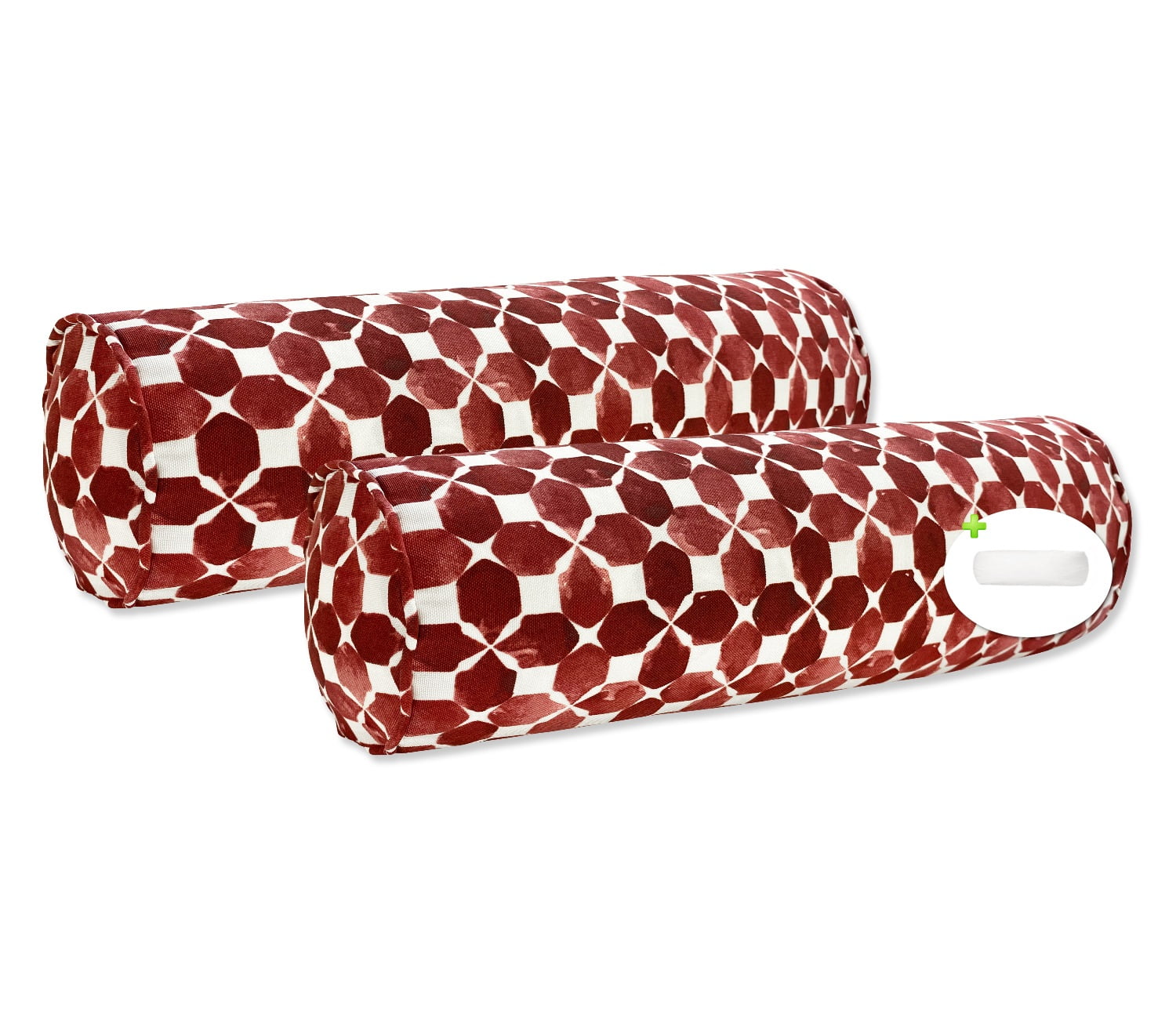 FBTS Prime Throw Bolster Pillows Set of 2 Red Geometric Round 20x6 Inch Patio Neck Roll Pillows